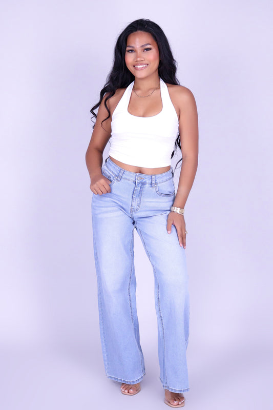 BARELY GOLDEN CROP HALTER TOP