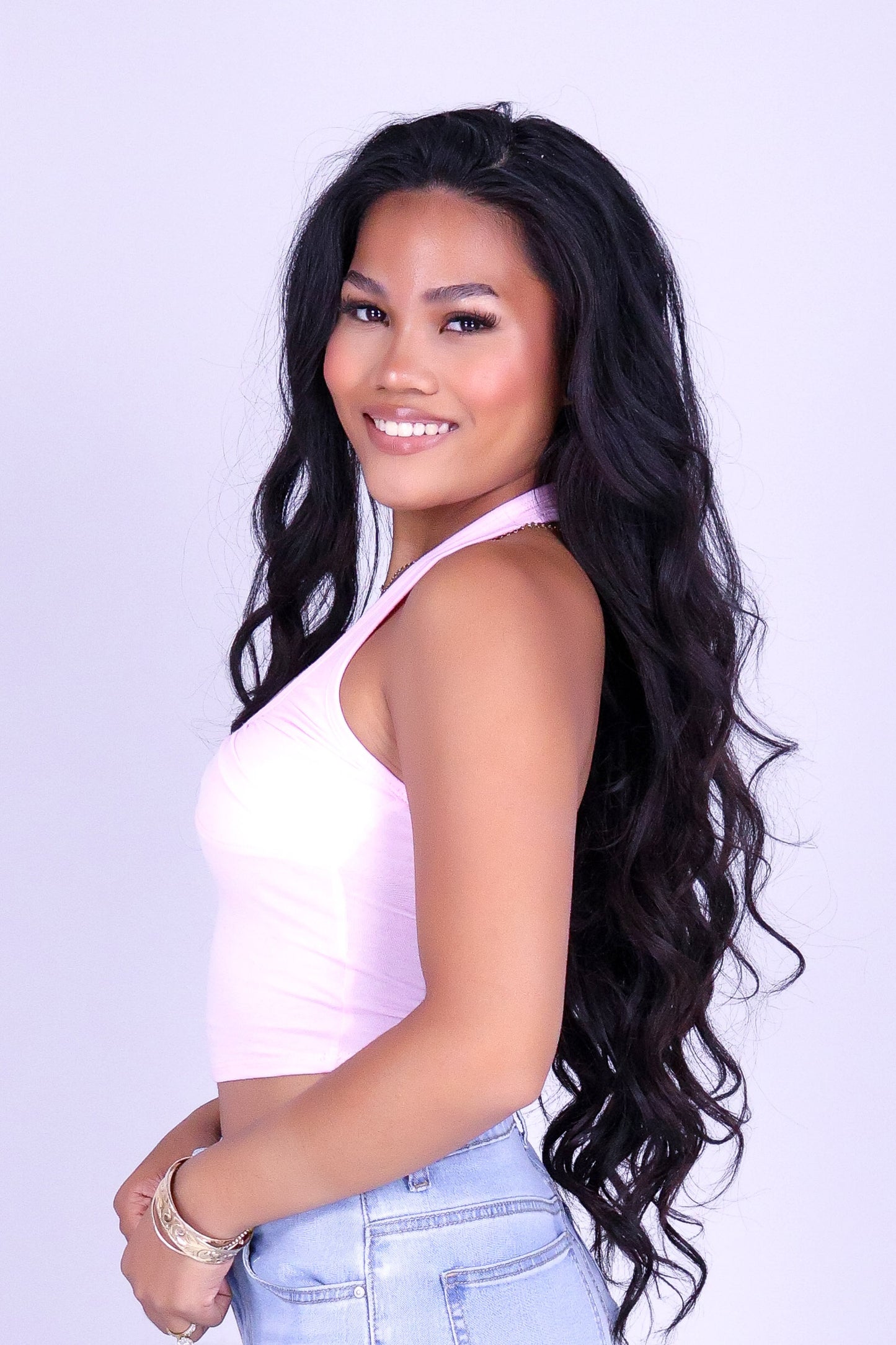 BARELY GOLDEN CROP HALTER TOP