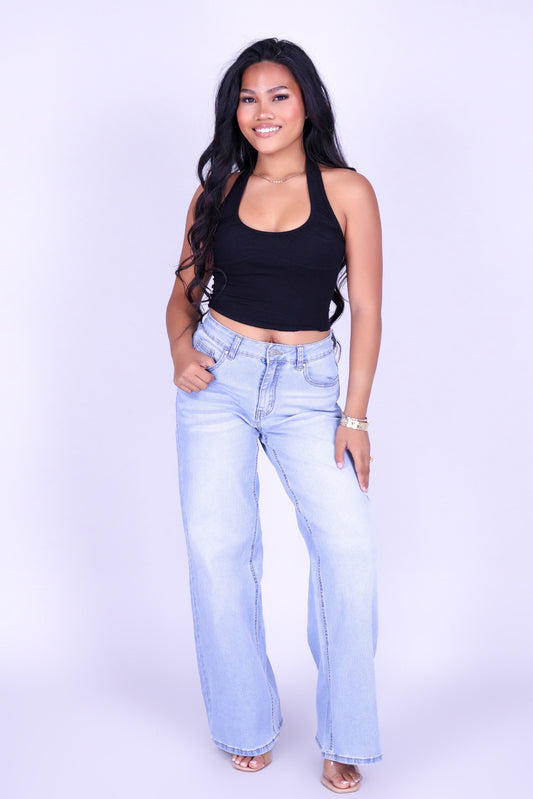 BARELY GOLDEN CROP HALTER TOP