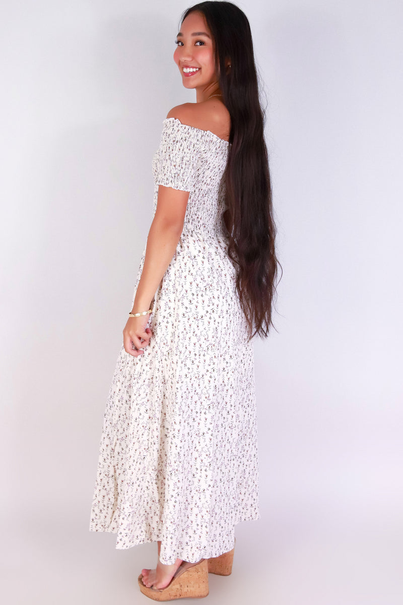 Jeans Warehouse Hawaii - SLEEVE SHORT PRINT DRESSES - BARE BLOOM OFF-SHOULDER DRESS | By PAPERMOON/ B_ENVIED
