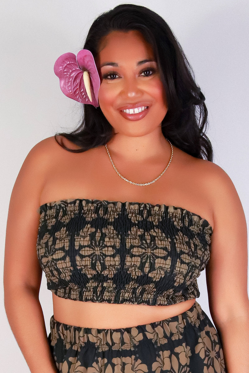 Jeans Warehouse Hawaii - PLUS S/L PRINT WOVEN TOPS - HIBISCUS QUILT SMOCK TUBE TOP | By LUZ