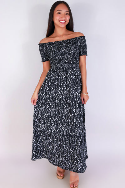 Jeans Warehouse Hawaii - SLEEVE SHORT PRINT DRESSES - BARE BLOOM OFF-SHOULDER DRESS | By PAPERMOON/ B_ENVIED