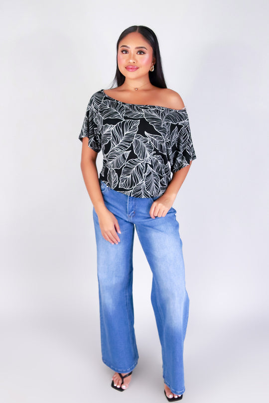 TROPICAL LEAF OFF SHOULDER TOP