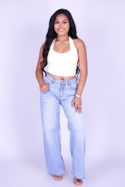 BARELY GOLDEN CROP HALTER TOP