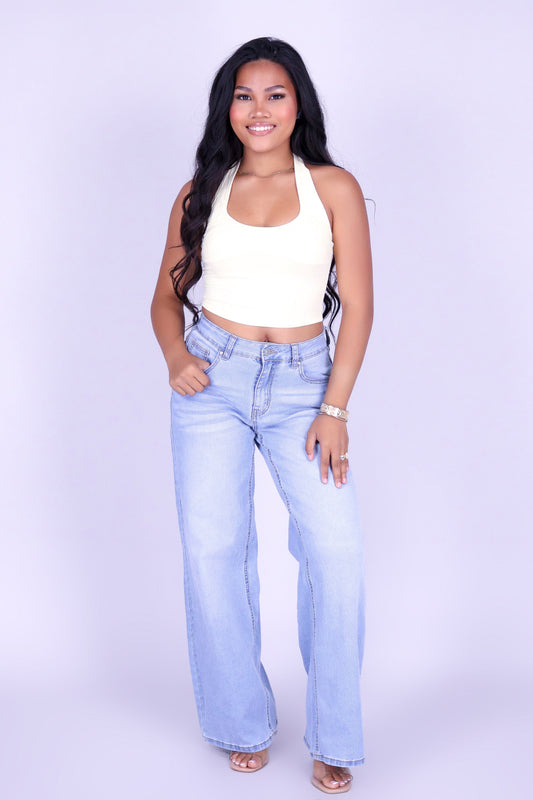 BARELY GOLDEN CROP HALTER TOP