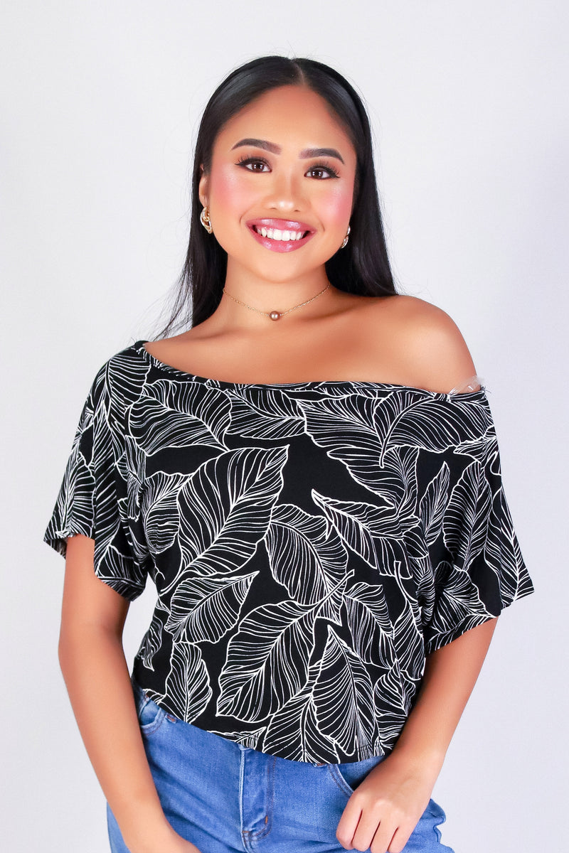 TROPICAL LEAF OFF SHOULDER TOP
