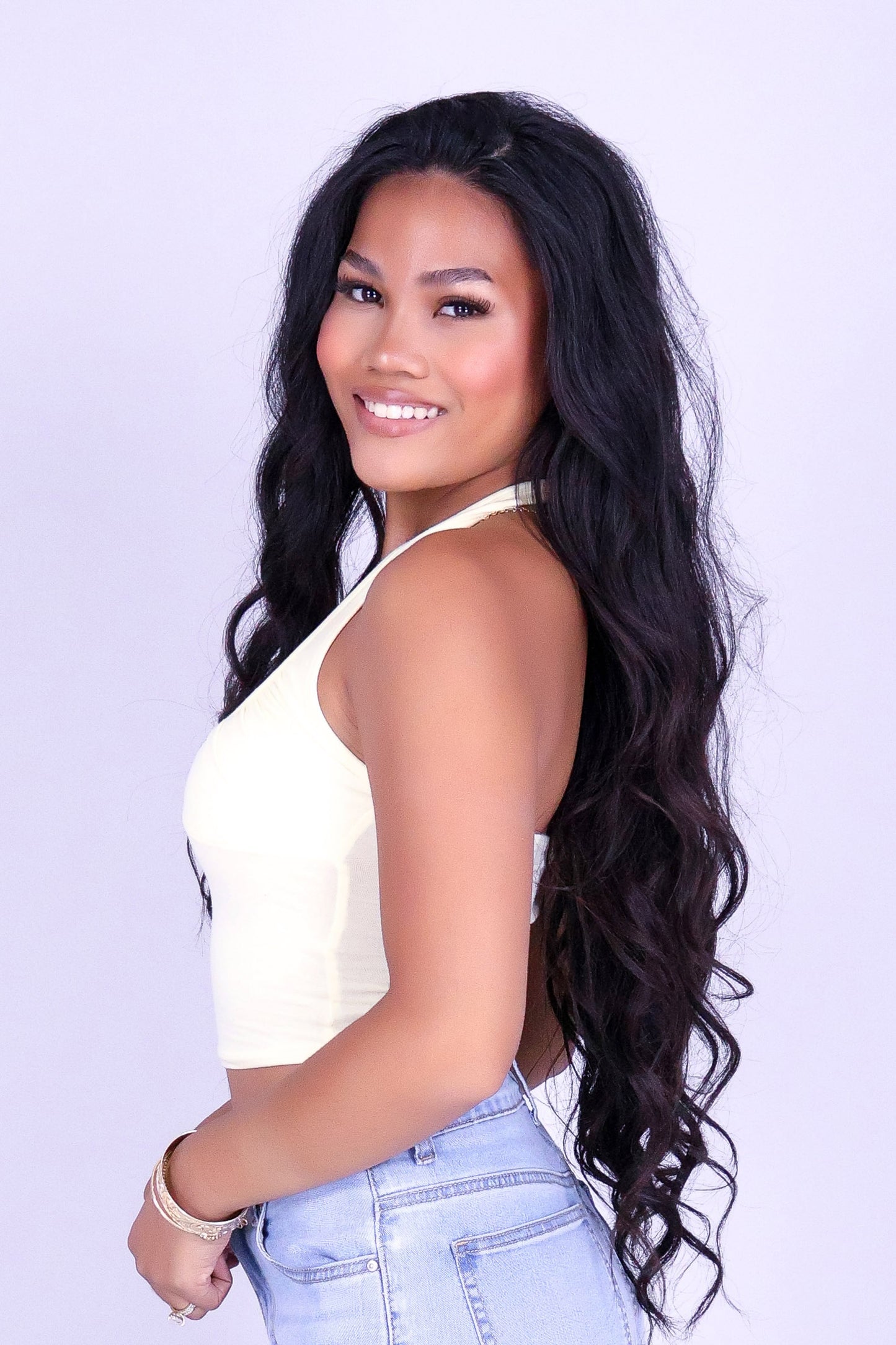 BARELY GOLDEN CROP HALTER TOP