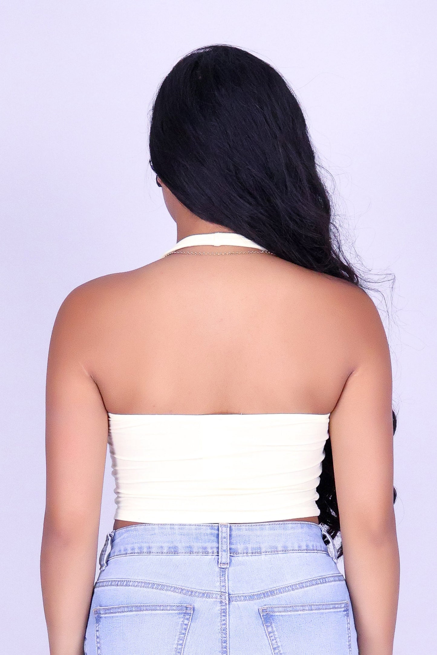 BARELY GOLDEN CROP HALTER TOP