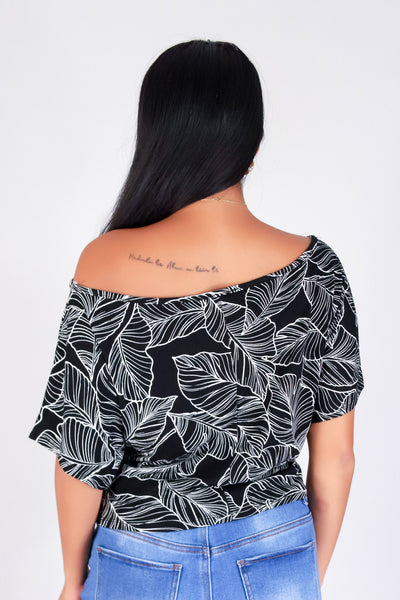 TROPICAL LEAF OFF SHOULDER TOP