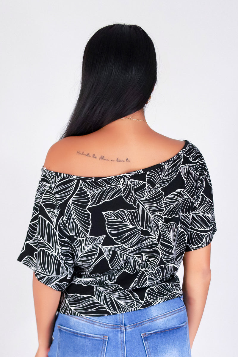TROPICAL LEAF OFF SHOULDER TOP