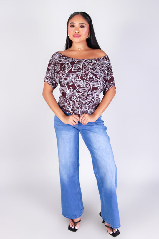 TROPICAL LEAF OFF SHOULDER TOP