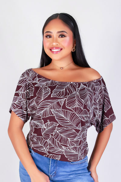 TROPICAL LEAF OFF SHOULDER TOP