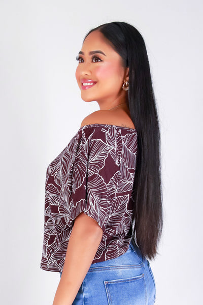 TROPICAL LEAF OFF SHOULDER TOP