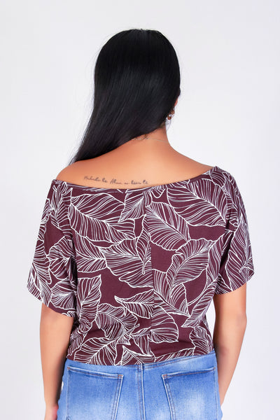 TROPICAL LEAF OFF SHOULDER TOP
