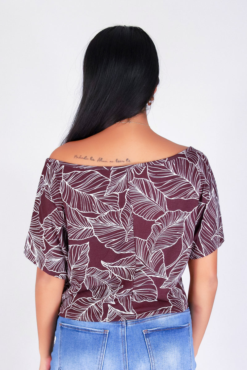 TROPICAL LEAF OFF SHOULDER TOP