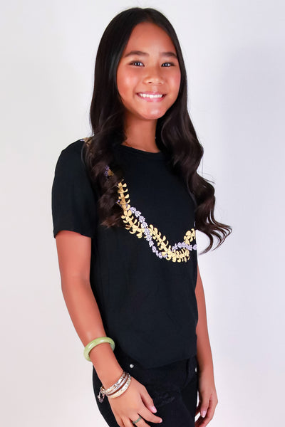Jeans Warehouse Hawaii - S/S PRINT 2-16 - PUAKENIKENI CROWN FLOWER LEI TEE | KIDS SIZE 2-16 | By LUZ