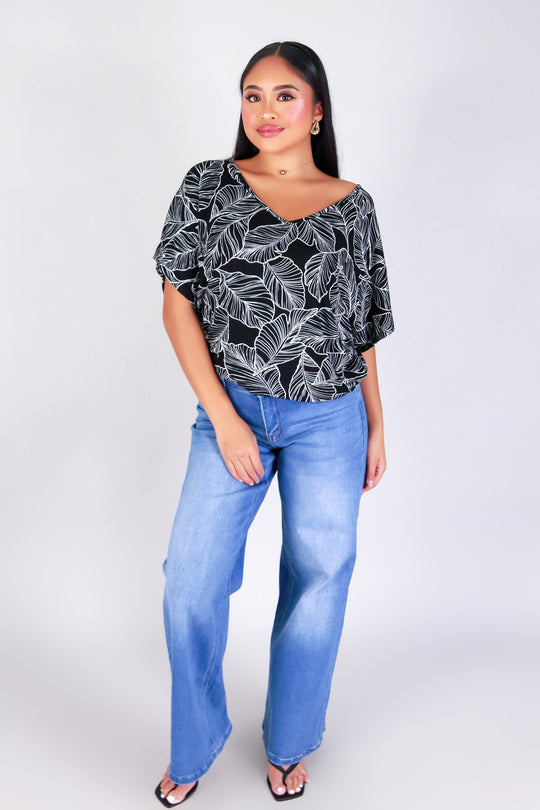 TROPICAL LEAF DOLMAN TOP