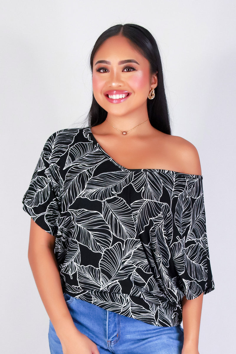 TROPICAL LEAF DOLMAN TOP