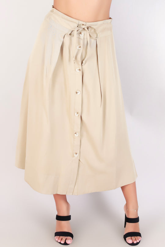 BUTTON DOWN MIDI SKIRT