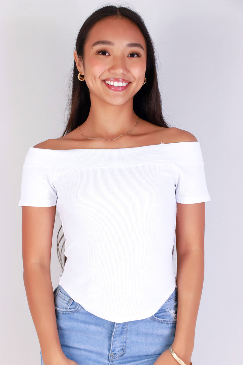 Jeans Warehouse Hawaii - SS CASUAL SOLID - OFF DUTY DIVA OFF SHOULDER TOP | By CRESCITA APPAREL/SHINE I