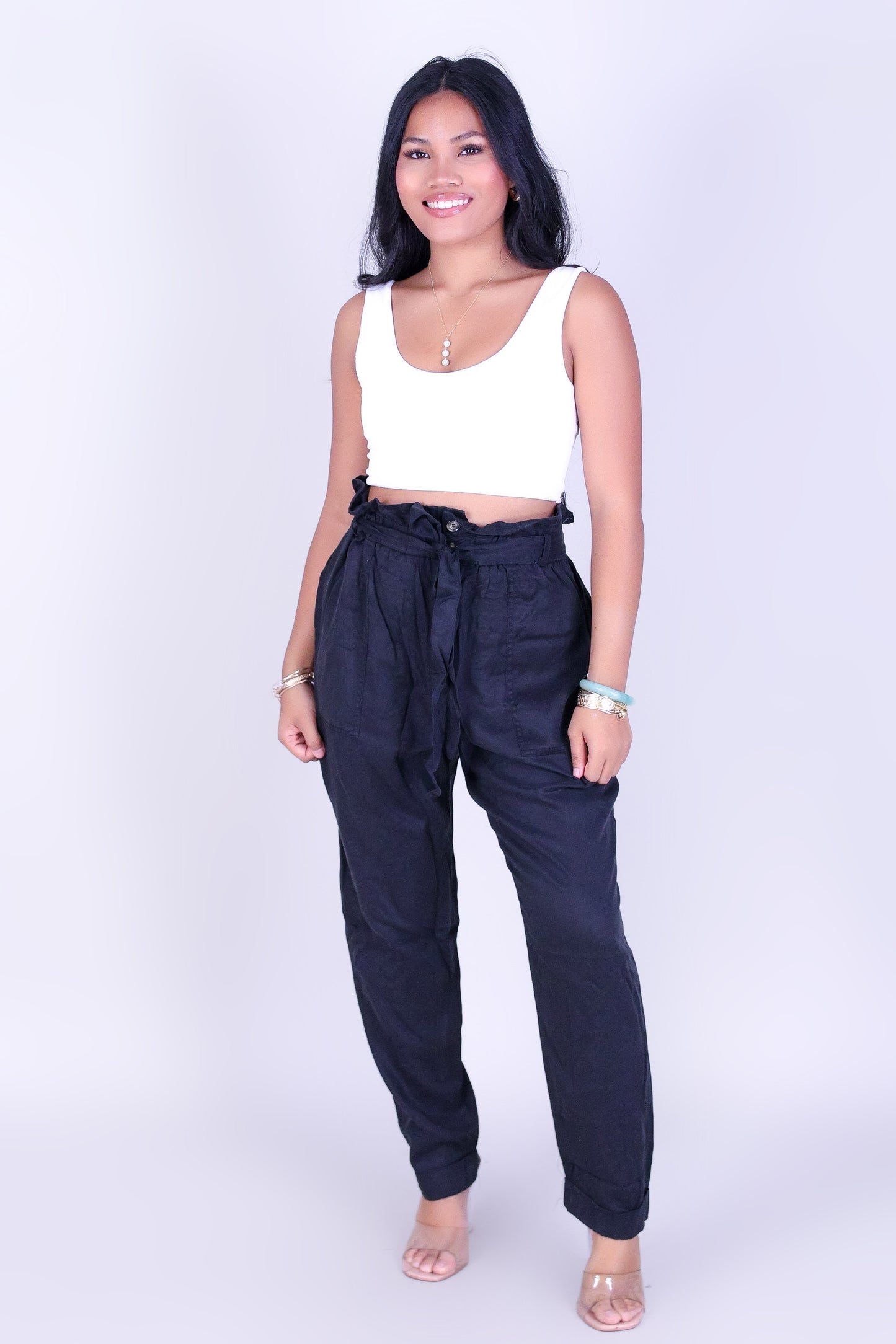 CINCHED WAIST CUFFED PANTS