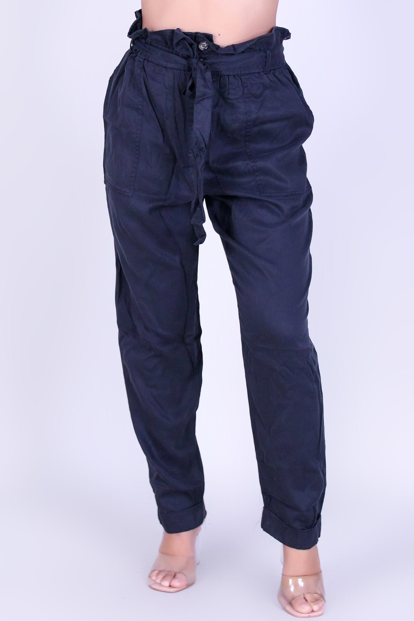 CINCHED WAIST CUFFED PANTS