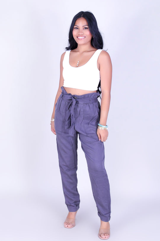 CINCHED WAIST CUFFED PANTS