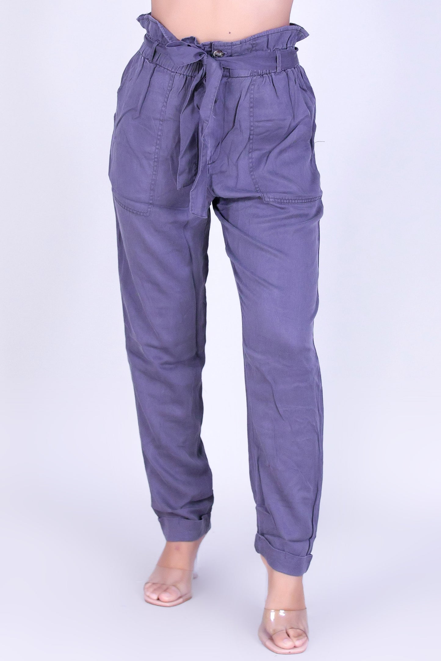CINCHED WAIST CUFFED PANTS