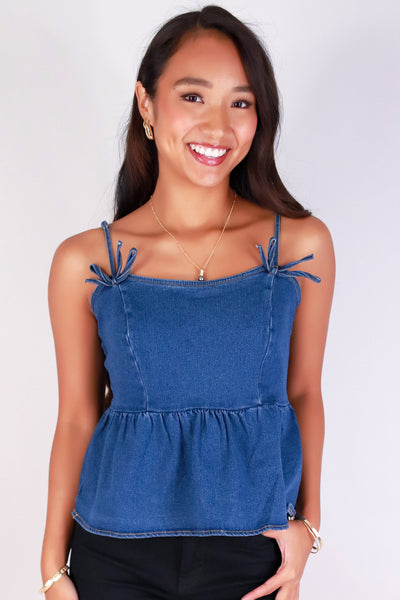 Jeans Warehouse Hawaii - TANK SOLID WOVEN CASUAL TOPS - BOWS & BLUES TOP | By PAPERMOON/ B_ENVIED