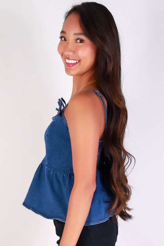 Jeans Warehouse Hawaii - TANK SOLID WOVEN CASUAL TOPS - BOWS & BLUES TOP | By PAPERMOON/ B_ENVIED