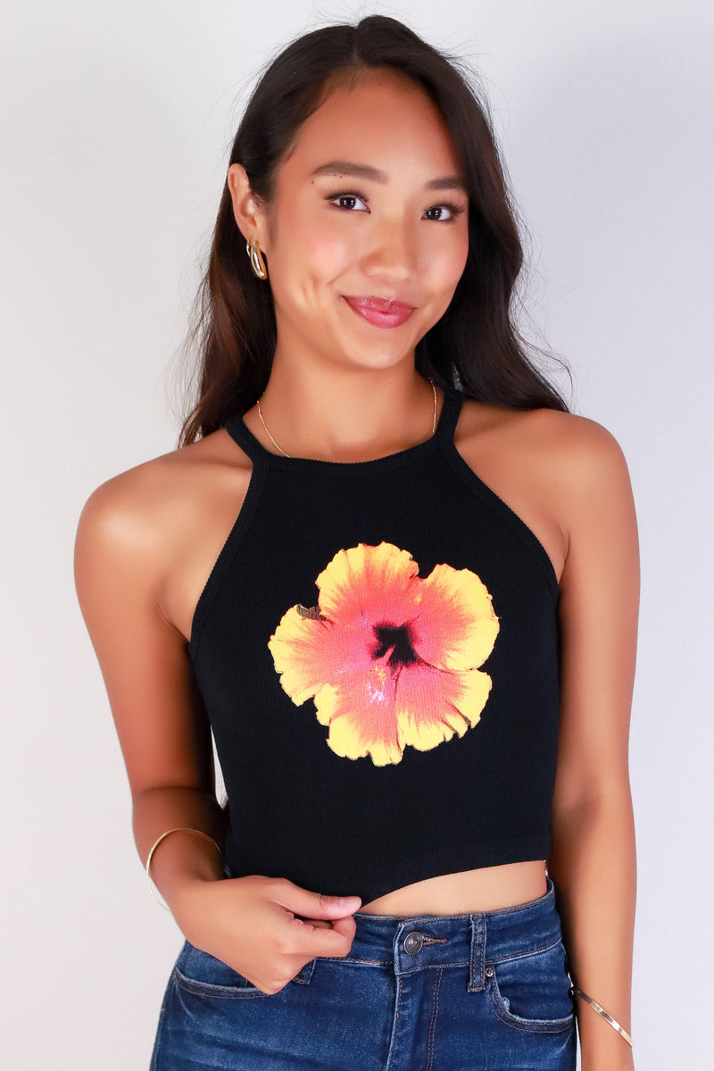 Jeans Warehouse Hawaii - TANK/TUBE SCREENS - HIBISCUS CROP TOP | By ANWND