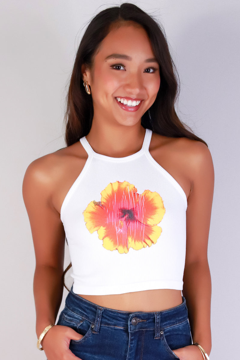Jeans Warehouse Hawaii - TANK/TUBE SCREENS - HIBISCUS CROP TOP | By ANWND