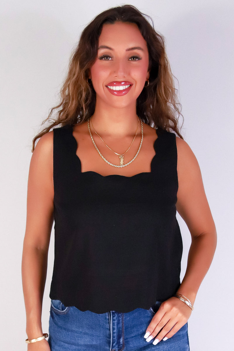 Jeans Warehouse Hawaii - TANK SOLID WOVEN CASUAL TOPS - SWEET DETAILS TOP | By MINE FASHION