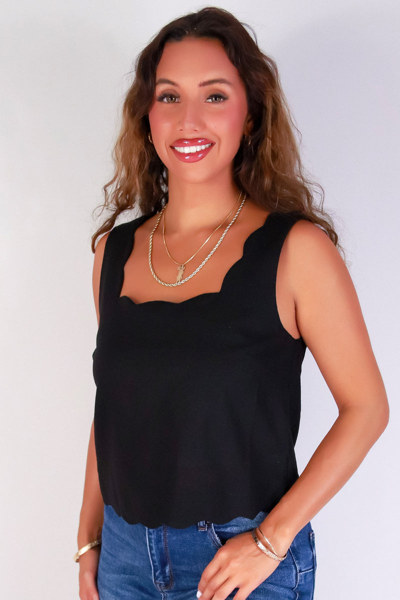 Jeans Warehouse Hawaii - TANK SOLID WOVEN CASUAL TOPS - SWEET DETAILS TOP | By MINE FASHION