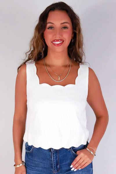 Jeans Warehouse Hawaii - TANK SOLID WOVEN CASUAL TOPS - SWEET DETAILS TOP | By MINE FASHION