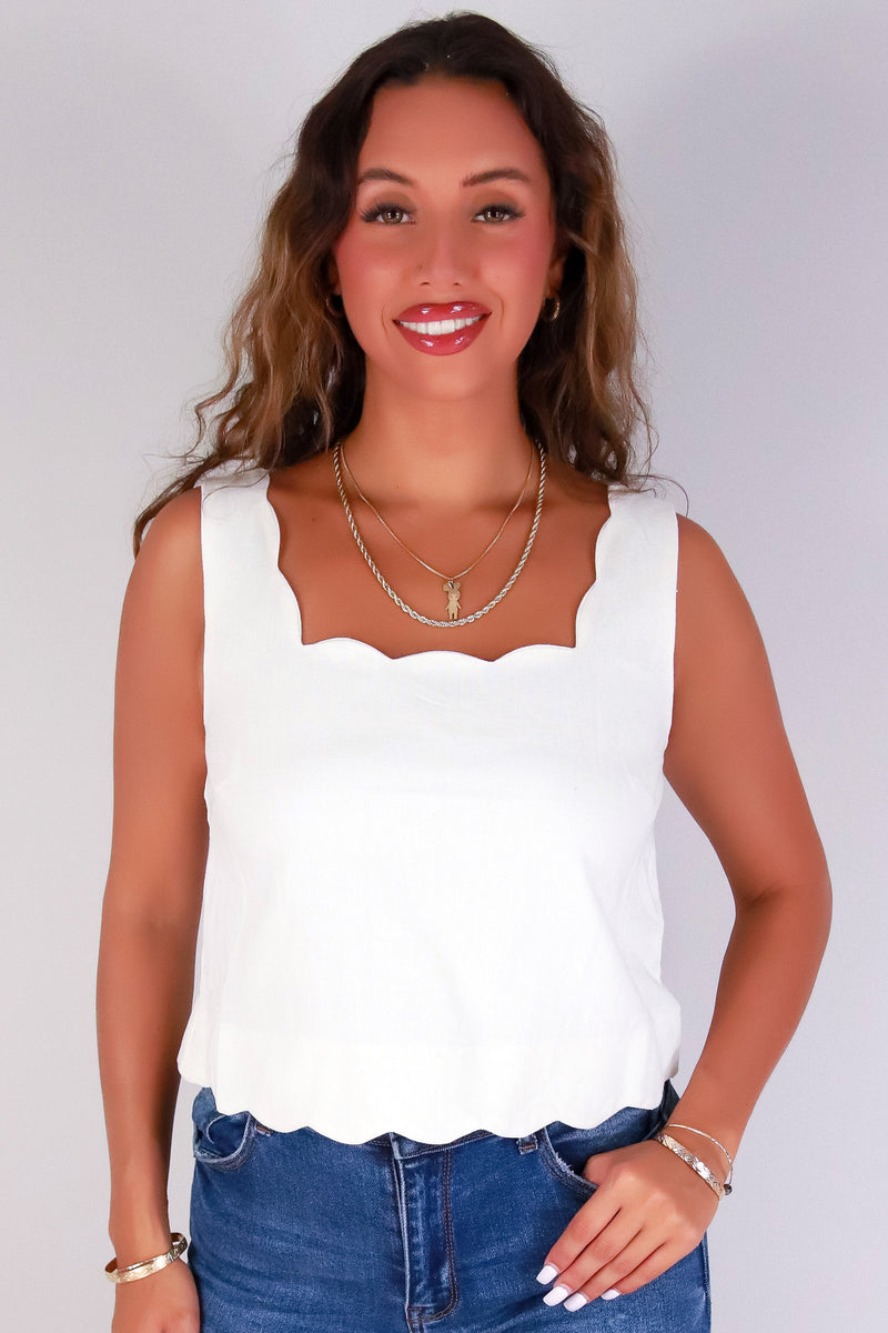 Jeans Warehouse Hawaii - TANK SOLID WOVEN CASUAL TOPS - SWEET DETAILS TOP | By MINE FASHION