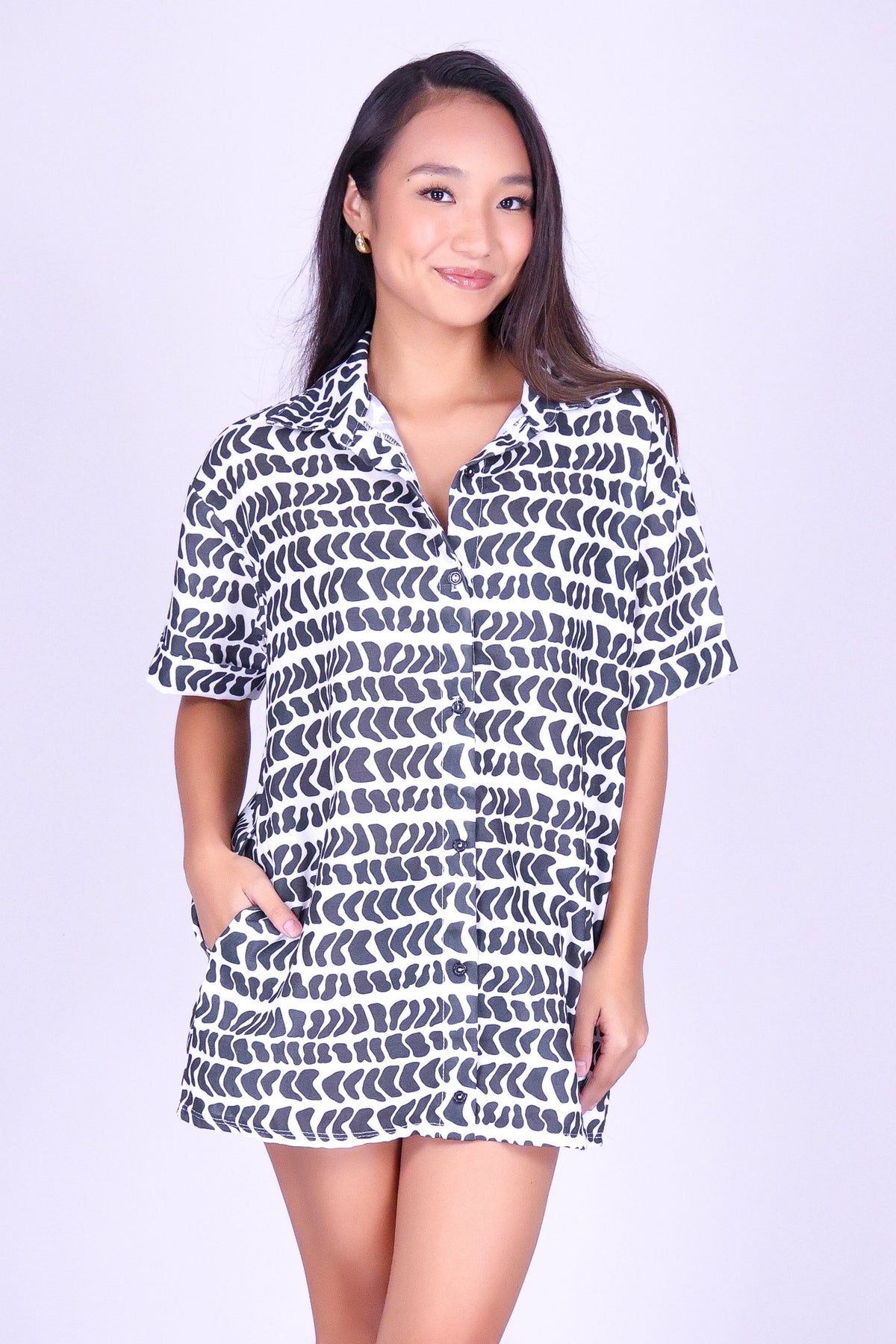 HEBREW SHELL MINI BUTTON DOWN DRESS