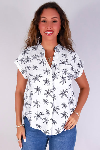 Jeans Warehouse Hawaii - S/S PRINT WOVEN CASUAL TOPS - PALM-READY PERFECTION TOP | By PAPERMOON/ B_ENVIED