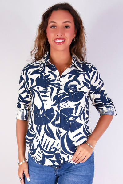 Jeans Warehouse Hawaii - L/S PRINT WOVEN CASUAL TOPS - TROPICAL STATE OF MIND TOP | By EVER B