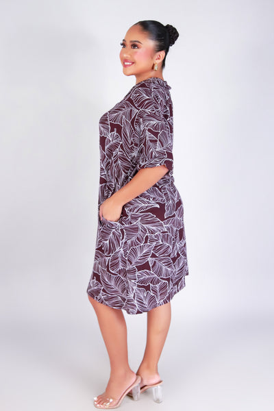 TROPICAL LEAF BUTTON DOWN DRESS