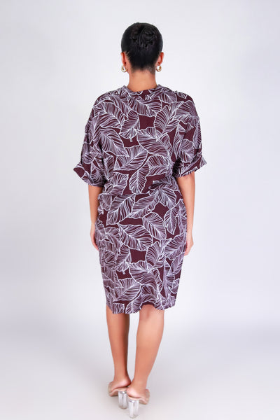 TROPICAL LEAF BUTTON DOWN DRESS