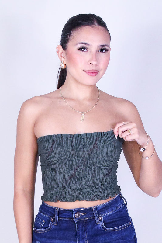 IWA MOON SMOCKED CROP TUBE TOP