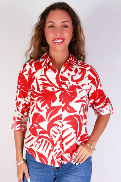 Jeans Warehouse Hawaii - L/S PRINT WOVEN CASUAL TOPS - TROPICAL STATE OF MIND TOP | By EVER B