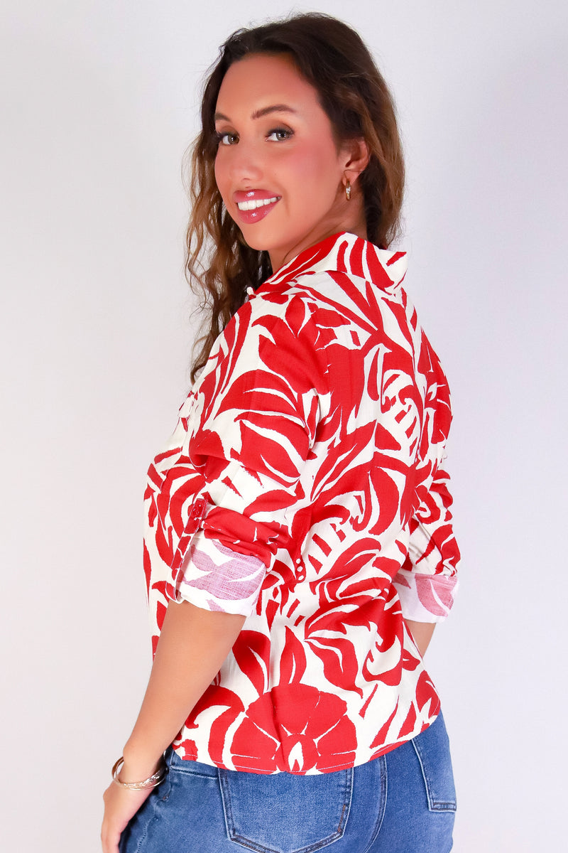 Jeans Warehouse Hawaii - L/S PRINT WOVEN CASUAL TOPS - TROPICAL STATE OF MIND TOP | By EVER B