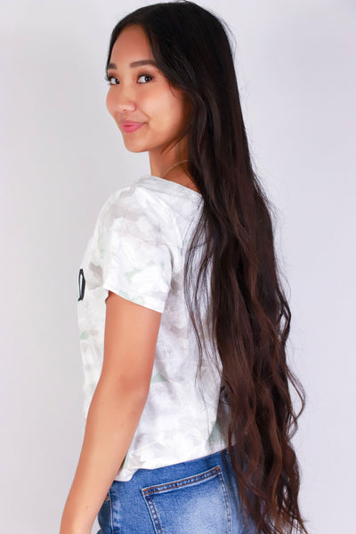 Jeans Warehouse Hawaii - S/S SCREEN - BLESSED CAMO OFF SHOULDER TEE | By ORGANIC GENERATION