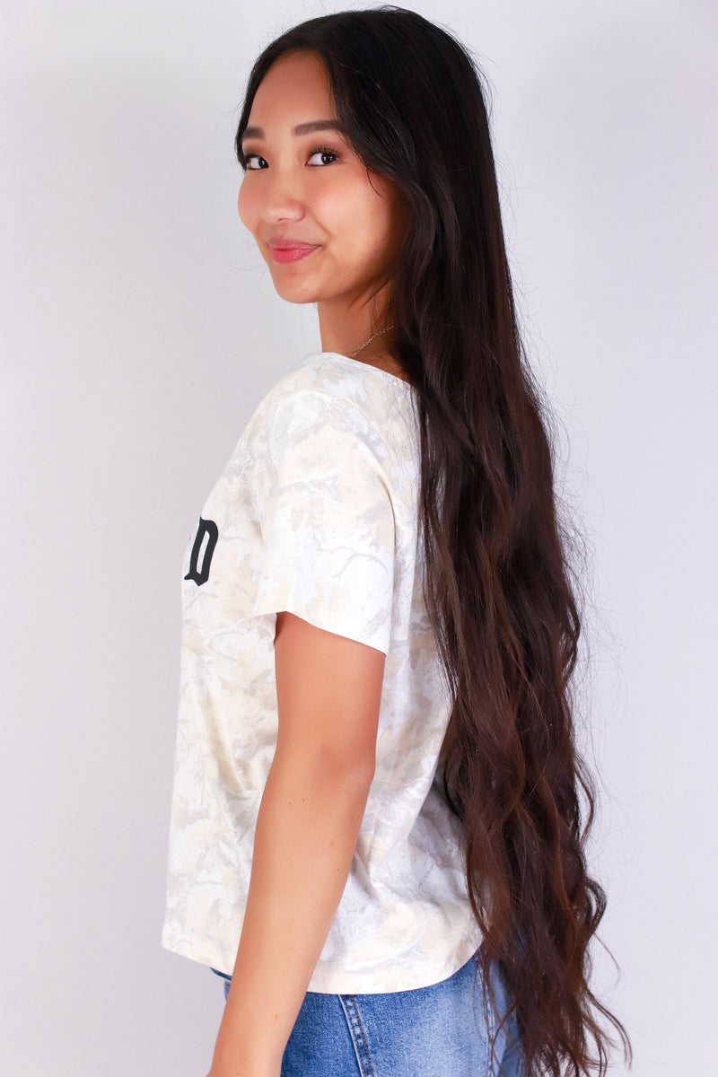 Jeans Warehouse Hawaii - S/S SCREEN - BLESSED CAMO OFF SHOULDER TEE | By ORGANIC GENERATION