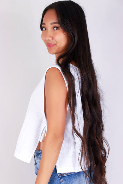 Jeans Warehouse Hawaii - TANK SOLID WOVEN CASUAL TOPS - TIED UP CUTIE TOP | By ZENANA (KC EXCLUSIVE,INC
