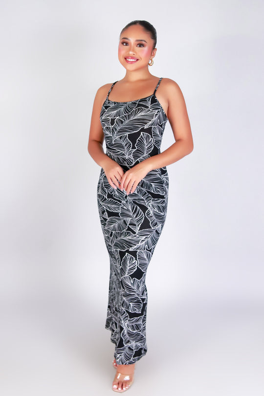 TROPICAL LEAF MERMAID MAXI DRESS