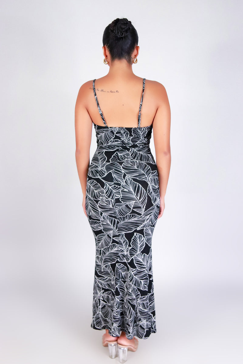 TROPICAL LEAF MERMAID MAXI DRESS
