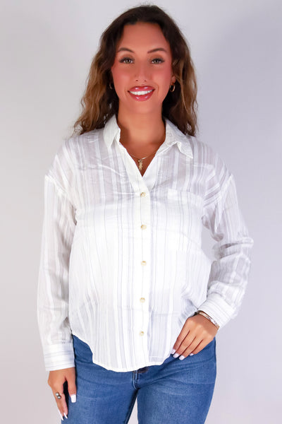 Jeans Warehouse Hawaii - L/S PRINT WOVEN CASUAL TOPS - GRACE IN MOTION LONG SLEEVE TOP | By MINE FASHION